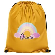 Image of Personalised Girls Boho Rainbow Drawstring Bag Gift For School Nursery or Sports