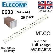 Image of 0603 Capacitors Range 1pF - 10uF NPO,X7R 20pcs Pack Free P&P Starter KIT 180/360