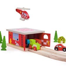 Image of Bigjigs Rail Firestation Shed, Wooden Train Set Accessories, Kids Train Set
