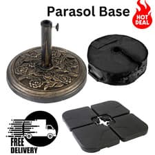 Image of GARDEN PARASOL SQARE ROUND CROSS BASE BLACK UMBRELLA STAND PATIO OUTDOOR HEAVY