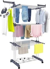 Image of Durable Clothes Airer Large 4-Tier Capacity Foldable Clothes Drying Rack w/Wheel