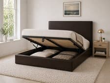 Image of STORAGE OTTOMAN GAS LIFT DOUBLE OR KING SIZE LEATHER BEDS + MEMORY FOAM MATTRESS