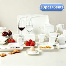 Image of 38pc Dinner Set Porcelain Tableware Plates Bowls Cups Service for 6 Multi Colour
