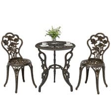Image of Outsunny Outdoor Bistro Set with Umbrella Hole Rose Design Metallic Refurbished