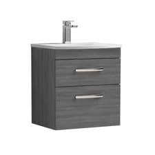 Image of Nuie Athena 500mm Anthracite Woodgrain Wall Hung 2-Drawer Basin Vanity Unit