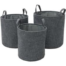 Image of JVL Shadow Round Fabric Storage Baskets with Handles Set of 3 S,M,L Grey