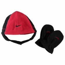 Image of Nike Babies Boys Baby Unisex Hat & Mittens Set Fleece Infants Age 3-6 Months 