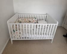 Image of Cot Bed And Matress - Little Acorns Adjustable To Toddler Age