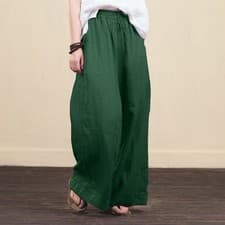 Image of Plus Size Womens Cotton Linen Trousers Harem Pants Baggy Wide Leg Casual Palazzo
