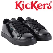 Image of Kickers Girls School Shoes Tovni Lacer Black Patent Leather Senior Youth Sizes