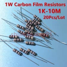 Image of 20Pcs 1W Carbon Film Resistors 1K-10M 4.7K 10K 100K 22K 47K 2.2K 1M 220K ±5%