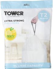 Image of Tower T878001 75L Lemon Scented Heavy Duty Bin Liners, 20 Pack, White