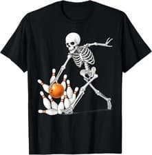 Image of Skeleton Bowling Player Funny Bowler Halloween T-Shirt