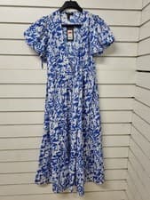 Image of BNWT New Look Wrap Maxi Dress Women's Size 10 Blue V-Neck Abstract Print Top