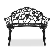 Image of 2 Seater Cast Metal Garden Bench Outdoor Patio Park Chair Decorative Seat