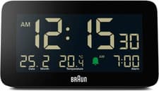 Image of Braun Digital Alarm Clock with Date, Month and Temperature Displayed, Negative L