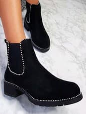 Image of Sole London Black Faux Suede Studded Beaded Ankle Chelsea Boots Size 6 (Eu 39)
