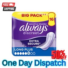 Image of Always Discreet Incontinence Pads, Long  Odour Neutraliser 16 Pads BIGGER PACK