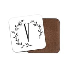 Image of 1 x Letter V Initial Coaster - Classic Floral Wreath Name Birthday Gift #29481