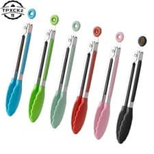 Image of Premium Silicone Kitchen Tongs Heat Resistant Cooking BBQ Stainless Steel Handle