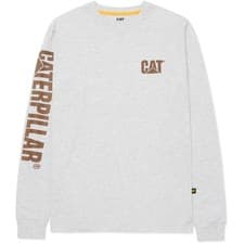 Image of Caterpillar Trademark Banner Long Sleeve Cotton Men's Cream T-Shirt