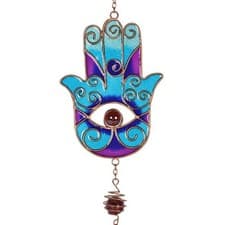 Image of Blue Hand of Hamsa Windchime - Garden