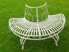 Image of Classic Vintage Style Cream Rustic Metal Half Circular Tree Seat Garden Bench