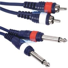 Image of HQ 1.5M Twin 2x 6.35mm MONO 1/4" Jack to 2 RCA PHONO Male Plugs Cable Audio Lead
