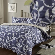 Image of Blue Grey Beige Vine Leaves Pattern Reversible Double Duvet Cover Bedding Set
