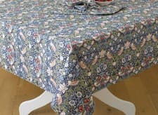 Image of William Morris Blue Strawberry Thief 132 x 229 Cotton Floral Tablecloth