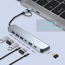 Image of USB Hub 3.0 - 7 in 1 USB C Hub Multiport Adapter Type-C Docking Station Adaptor