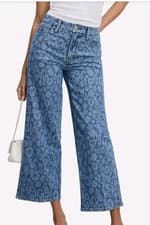 Image of New GOOD AMERICAN Good Waist Palazzo Crop Jeans Hibiscus Bloom Floral Sz 4/27