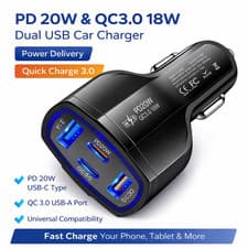 Image of Fast Car Charger PD 20W Quad USB Cigarette Lighter Socket Power Adapter