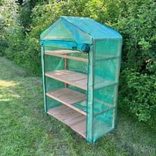 Image of Extra Wide 4 Tier Wooden Mini Greenhouse with Reinforced Cover Garden Growhouse