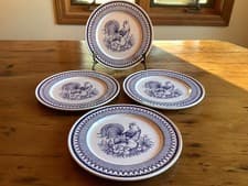 Image of The Haldon Group Rooster Toile Blue Salad Plate 8.5" 1992 Set Of 4