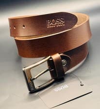 Image of HUGO BOSS MEN BROWN LEATHER JEANS BELT