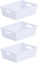 Image of 3 x White Wham Plastic Rectangle Studio Handy Storage Basket 16cm x 12cm 770ml