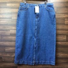 Image of Barbour Blue “Ella” Front Split Denim Midi Skirt Size 18 BNWT