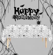 Image of Halloween Tablecloth, Plastic 2 pack 137x274cm Rectangular Disposable