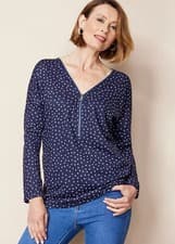 Image of Soft Touch Zip Front Tunic Top by Kaleidoscope in Navy Blue