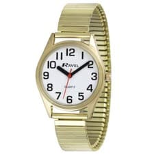 Image of Ladies Super BOLD  Easy Read Soft Gold Expandable Bracelet Strap Watch R225