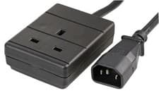 Image of Power Extension Cable IEC C14 Male Plug to UK Mains Female Socket 10A Black 0.5m