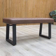 Image of Furniture Village ‘Venus’ Dining Bench Tan Faux Leather Low Back Industrial Seat