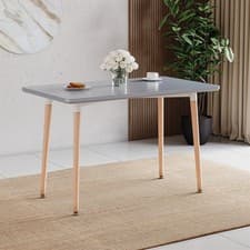 Image of Modern Dining Table 2/3/4 Seater Wood Legs Kitchen Room Furniture White Grey