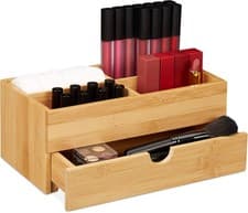 Image of Multifunctional Bamboo Desk Organizer with Drawer 4 Compartments for Makeup