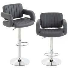Image of HOMCOM Bar Stools Adjustable Swivel with Armrest Set of 2 Grey