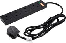 Image of PRO ELEC PELB1706 4 Gang Surge Protected Mains Extension Lead, Black, 2m
