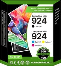 Image of 4 pack 924E Ink Cartridge Colour & Blk - Compatible HP Officejet - No Chip - NEW