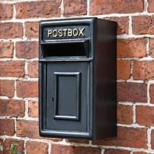 Image of Traditional Black & Gold Wall Mounted Post Box