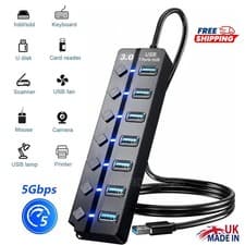 Image of High Speed 7 Ports Usb 3.0 Hub Power Splitter Extender Cable For Pc Laptop30/20